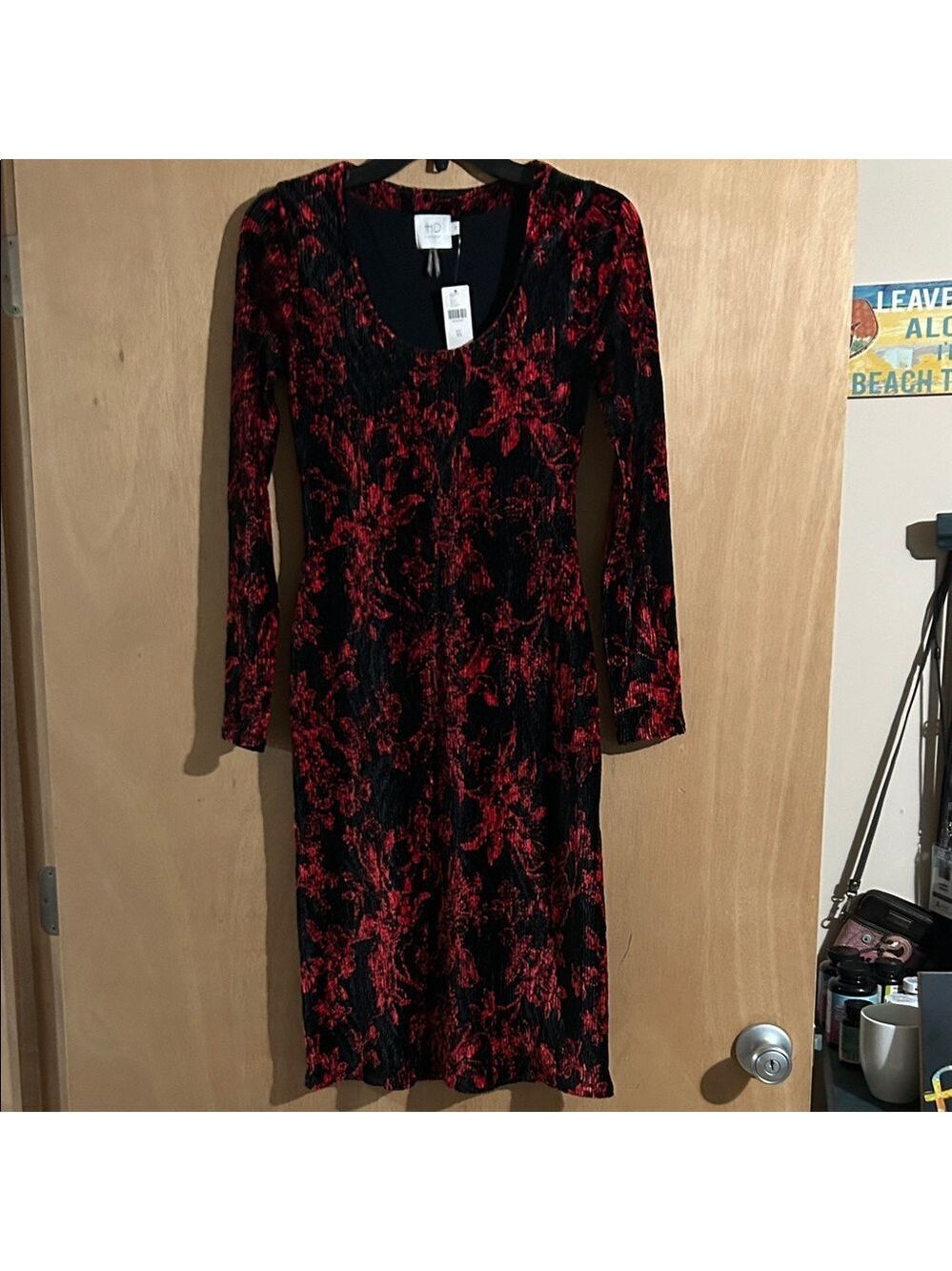 Anthropologie Red and Black Long Sleeve Dress